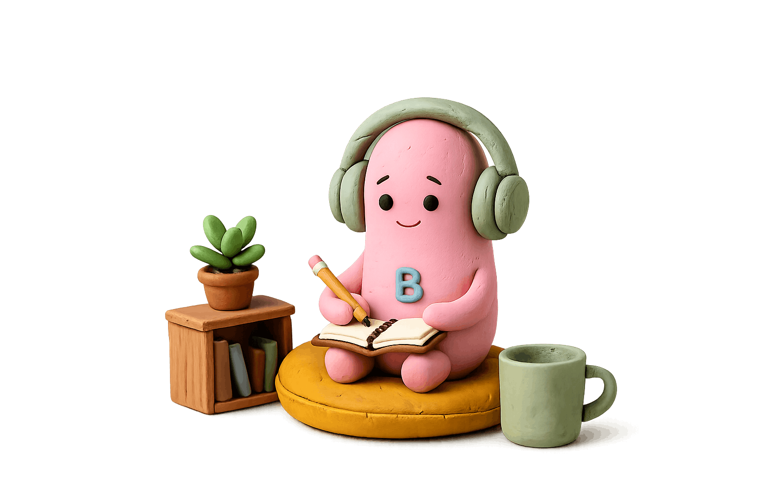 Bimba writing a song with headphones on